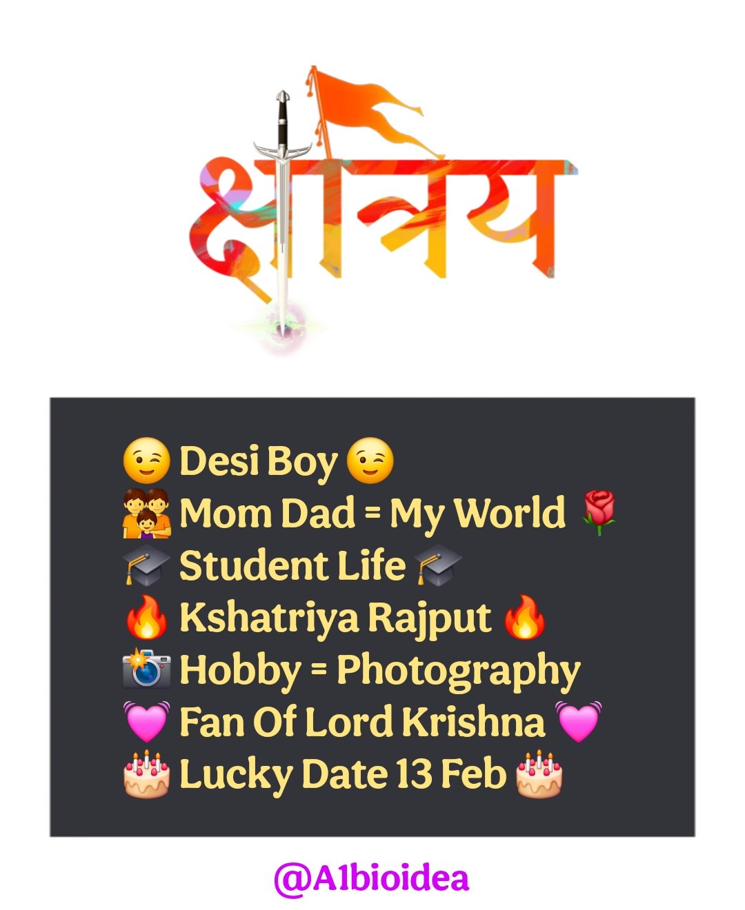 Kshatriya bio for instagram with emoji